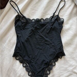 Black Lace Trim Bodysuit